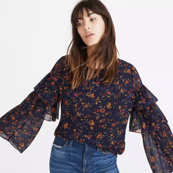Madewell Ruffle-Sleeve Top in Climbing Vine - Picture 1 of 8